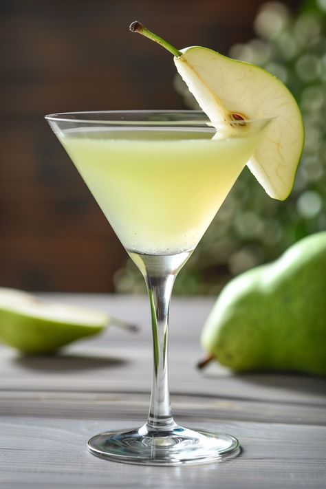 Asian Pear Martini with Sake Recipe: Refreshing Cocktail with a Twist #cocktails #cocktailrecipes Pear Martini, Sake Cocktail, Pear Liqueur, Lychee Martini, Perfect Martini, Asian Pear, Classic Cocktail Recipes, Refreshing Cocktail, Pear Juice