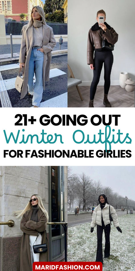 Get inspired with 21+ going-out winter outfits for stylish girlies! These cold-weather looks are perfect for nights out at bars, classy events, and casual outings, blending warmth and trendy vibes effortlessly. Casual Saturday Night Outfit Winter, Going Out In Boston Outfits, Date Night In Winter Outfit, Casual Cold Night Outfit, Winter 2025 Outfits Going Out, Mom Going Out Outfit Winter, Casual Outfit Cold Weather, Winter Night Outfits Going Out, Cold Date Outfit Casual