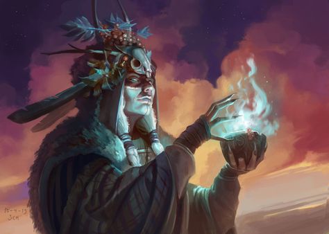 Fantasy Shaman Art, Dnd Shaman, Fantasy Shaman, Shamanism Art, Shaman Art, Shaman Woman, Mtg Card, Forest Spirit, Spirited Art