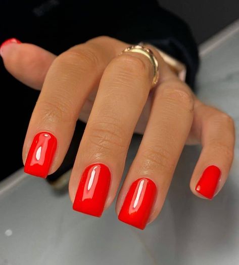 2023 Solid Nails, Pretty Squoval Nails, Red Short Nails Acrylic, Different Shades Of Red Nails, Shades Of Red Nails, Spray Nails, Christmas Nails Acrylic Short, Biab Nail, Christmas Party Nails