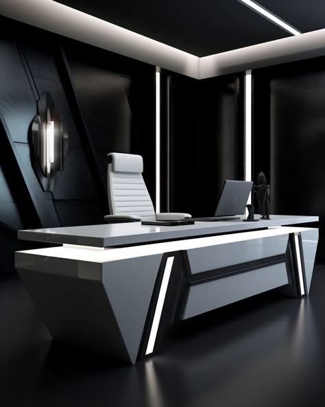 Futuristic Ceo Office Design, Minimalist Executive Office, Futuristic Home Office, Filing Cabinet Home Office, Futuristic Office Design, Futuristic Desk, Futuristic Table, Ceo Office Design, Gray Room Ideas