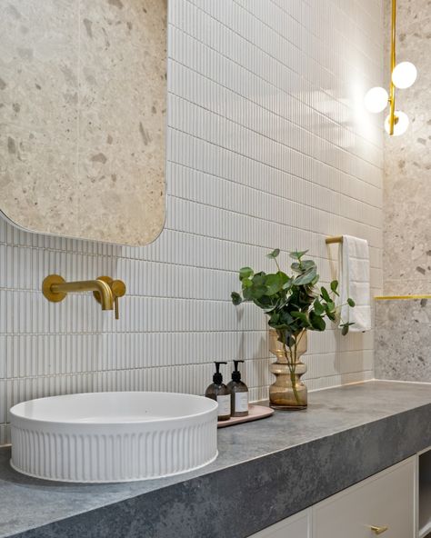 More of @interiorsbyjale's beautiful Kendall Street project as seen on Dream Homes Revealed ❤️ This Modern Provincial style home aimed to blend traditional and contemporary elements, creating spaces throughout that embody timeless, casual elegance without overwhelming the senses. We think Kendall Street's wet areas embody this - our Forte Ceppo Cenere Tile and Fire Fingers White Gloss Mosaic Tile working together beautifully to bring her vision of timelessly elegant spaces to life. Finger Tiles, Modern Provincial, Scandinavian Tile, Eclectic Tile, Lantern Tile, Entry Tile, Brick Look Tile, Tile Splashback, Plank Tiles