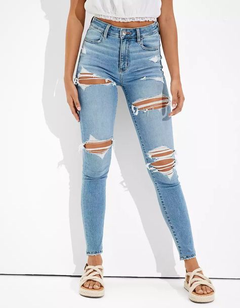 American Eagle Jeans Ripped, Cute Ripped Jeans, Womens Jeggings, Ae Jeans, American Eagle Jeggings, Jeans American Eagle, Cute Jeans, Best Jeans, Pusheen