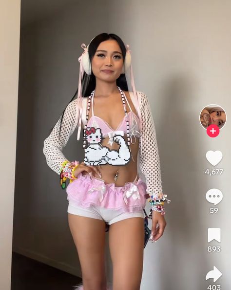 My Melody Rave Outfit, Hello Kitty Rave Outfit, Concert Hair, Rave Aesthetic, Rave Fit, Concert Hairstyles, Rave Looks, Festival Rave Outfit, Egirl Fashion