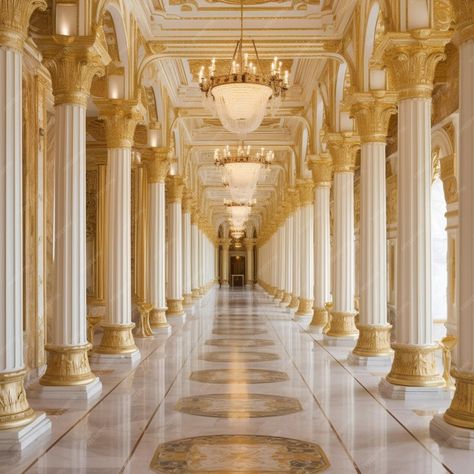 Baroque Flooring, Gold Hallway, Luxury Hallway, Gold Architecture, Baroque Interior Design, Gold Palace, Castle House Design, Gold House, Gold Floor