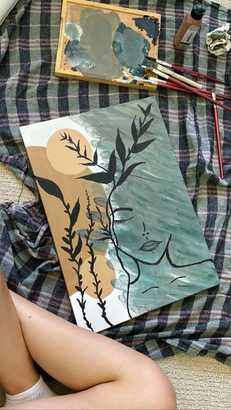 Dark Art Aethstetic Painting, Self Love Painting Canvases Easy, Aethstetic Art Drawing, Astetic Painting Ideas On Canvas, Boho Paint Night Ideas, Acrylic Painting Ideas Boho, Bohemian Canvas Painting, Drawing Aethstetic, Aethstetic Paintings Ideas On Canvas