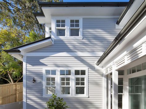 Hampton Style Exterior, White Weatherboard House, Hamptons Exterior, Homes Styles, Hamptons House Exterior, Gray House Exterior, Roller Door, Hamptons Style Homes, Weatherboard House