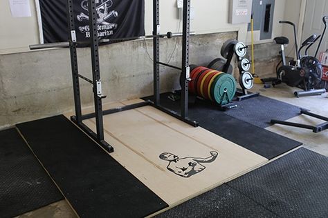 How to Build a Weightlifting Platform | The Art of Manliness Garage Gym Diy, Deadlift Platform, Weightlifting Platform, Basement Gym Ideas, Building A Home Gym, Diy Gym Equipment, Dream Gym, Home Gym Setup, Home Gym Garage