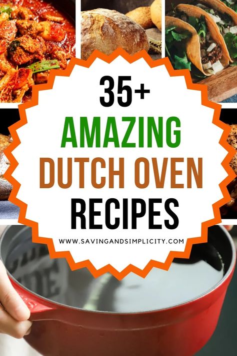 35+ Cheap & easy Dutch oven recipes including homemade bread, stew, one pot meals & more budget friendly weeknight dinners. Healthy Dutch oven recipes, no knead bread recipes, one pot dinners for busy weeknight meals. Super easy weeknight meals. Over a months worth of busy weeknight dinners to add to your meal plan. Meal ideas perfect for busy moms. Best Dutch Oven Recipes, Cast Iron Dutch Oven Cooking, Recipes One Pot, Dutch Oven Camping Recipes, Best Dutch Oven, Dutch Oven Cooking, Dutch Oven Recipes, Cast Iron Recipes, Campfire Food