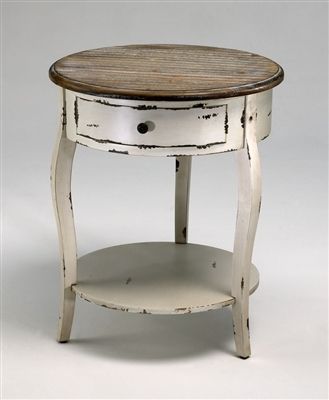 Abelard Side Table - Michele Pelafas Painted Drop Leaf Table, Round Side Tables, Distressed White Wood, Round End Tables, Table Ikea, French Rustic, Round Accent Table, Shabby Chic Dresser, Accent Side Table