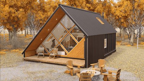 Small A Frame Cabin, Small Prefab Cabins, Movable House, Cabin House Design, Restaurant Building, Modern A Frame Cabin, A Frame Cabin Plans, Eco Cabin, Prefab Cabins