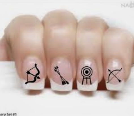 Music Note Nails, Arrow Nails, Nail Art Wheel, Sports Nails, Bow Nail Art, Bow Nail, Archery Accessories, Almond Shape Nails, Bow Arrows