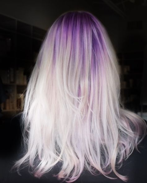 Purple melt 🖤⚡️ @joico colors for the purple and @loreal #dialight for her icy blonde ⚡️ Purple Platinum Blonde Hair, Icy Blonde And Purple Hair, Icy Purple Hair, Icy Purple Blonde Hair, Purple Blonde Hair, Purple Blonde, Joico Color, Icy Blonde, Platinum Blonde Hair