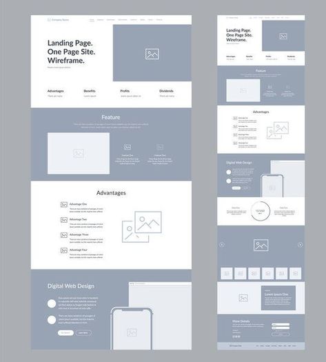 Discover more landing page wireframe designs like this!  Find royalty-free images & videos matching file ID 335291528. Modern, responsive, one-page website template.  Perfect for UX/UI. Lawyer Website Design, Portfolio Website Design Inspiration, Wireframe Mockup, Webpage Design Layout, Website Wireframe, Lawyer Website, Minimalist Website Design, Wireframe Website, Computer Website