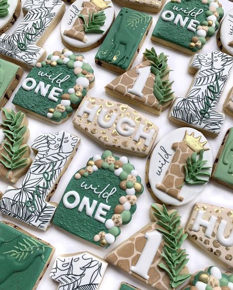 Safari Cookies, First Birthday Cookies, Wild Birthday Party, Boys First Birthday Party Ideas, Jungle Theme Birthday, Safari Theme Birthday, Safari Cakes, Baby Boy 1st Birthday Party, Twins 1st Birthdays