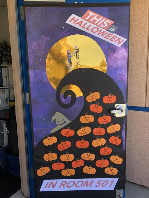 Nightmare Before Christmas Halloween Classroom Door Nightmare Before Christmas Classroom, Nightmare Before Christmas Door, Halloween Door Decorations Classroom, Halloween Classroom Door, Halloween Diy Door, Halloween Classroom Decorations, Minion Halloween, Christmas Door Decorating Contest, Christmas Classroom Door