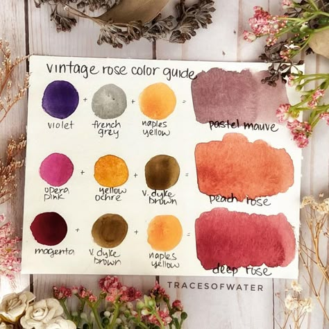 🌹Swipe to see the lil potted roses I created from this mini color guide! Save this post for the next time you play with color mixing… | Instagram Watercolor Mixing Guide, Watercolor Mixing Chart Color Palettes, Limited Watercolor Palette, Watercolor Combinations Color Combos, Color Mixing Guide Watercolor, Watercolor Combinations, Color Palette Watercolor, Watercolor Blending, Potted Roses