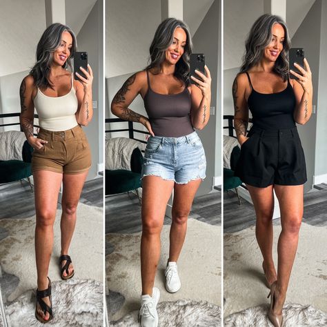 These bodysuits are a big win! Wearing size L! Also size L in all the shorts. I’m 5 ft 8, 160 lbs, 34DDD, hourglass shape, for reference. Miranda Parker, Hourglass Shape, Summer Fits, Amazon Finds, Favorite Products, Summer Fashion, My Style, How To Wear, Clothes