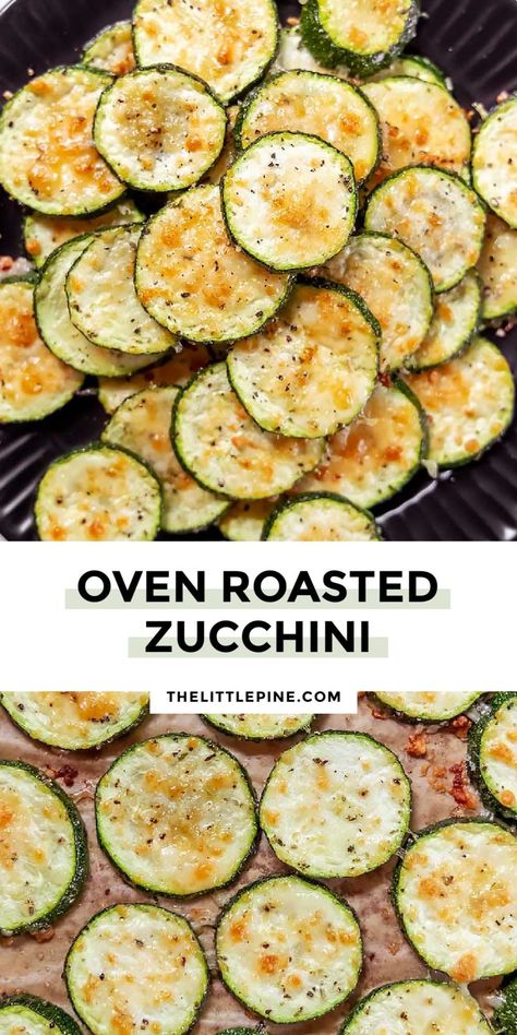 *NEW* This super simple oven roasted zucchini is tossed in olive oil, herbs, and a sprinkle of parmesan cheese. It's summer at its finest! #ovenroastedzucchini #lowcarbovenroastedzucchini How Long To Bake Zucchini In Oven, Zucchini Slices In The Oven, Roasted Zucchini Oven, Oven Roasted Squash, Zucchini With Parmesan, Roasted Zucchini Recipes, Air Fryer Zucchini Chips, Roasted Zucchini And Squash, Oven Roasted Zucchini