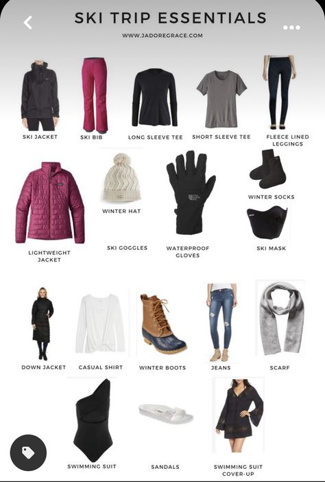 Snow Trip Essentials, Mountain Trip Outfit Winter, Outfits For Mountain Trip Winter, Snowshoeing Outfit, Snow Essentials, Winter Mountain Outfit, Mountain Outfit Winter, Ski Trip Essentials, Ski Essentials