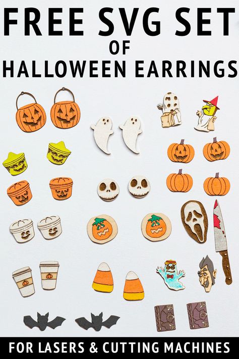 Halloween Earring Svg, Earring Svg Files, Laser Cut Wood Earrings, Earring Svg, Laser Cut Wood Crafts, Halloween Lanterns, Laser Cut Earrings, Halloween Wall Art, Halloween Designs