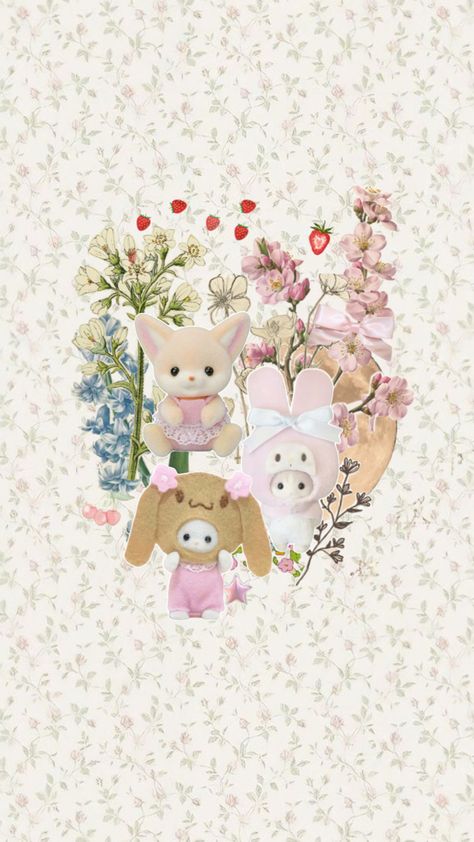 Sylvanian families Sylvanian Families Wallpaper, Pink Academia, Sylvanian Families, Retro Poster, Phone Wallpaper, Pink, Kawaii