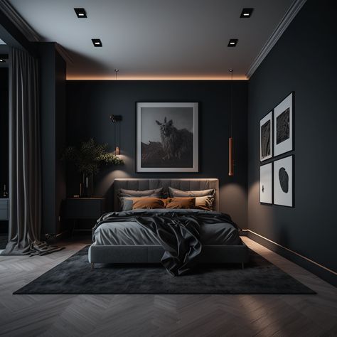 Dark Modern Bedroom, Male Bedroom Ideas, Rum Inspo, Simple Bed Designs, Mens Bedroom Decor, Black Bedroom Design, Black Bedroom Decor, Bed Design Modern, Mens Bedroom