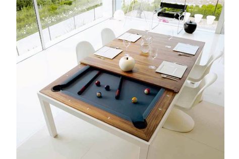 La Fusiontable est un concept innovant de table de salle à manger convertible en table de billard. Choisissez parmi de nombreuses finitions pour créer votre table unique à double fonctionnalité. Venez la découvrir dans notre showroom Meubles Belot à Soignies. Custom Pool Tables, Pool Table Dining Table, Hidden Pool, Pool Table Room, Billiards Table, Chairs And Tables, Designer Kitchen, Pool Rooms, Pong Table