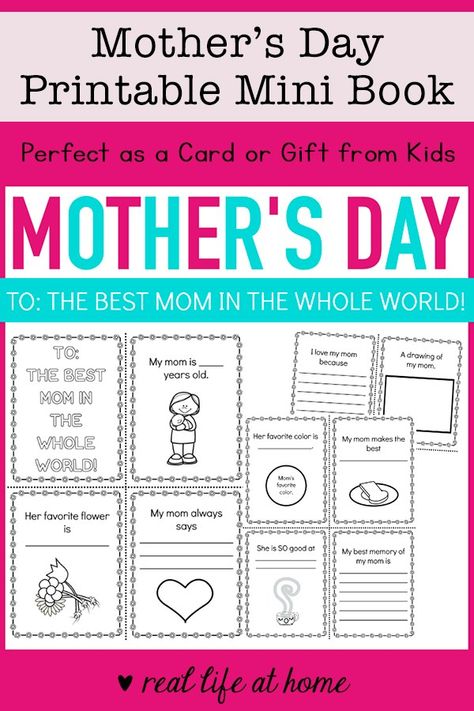 With this questionnaire Mother's Day Mini Book, children can work on telling all about their mom and showing her their love and appreciation. Kids can also color pictures throughout this Mother's Day-themed mini book. Mini Book Printable, Prek Lessons, Mothers Day Book, Books Diy, Mother's Day Printables, Mother's Day Projects, All About Mom, Mother's Day Activities, Activity Director