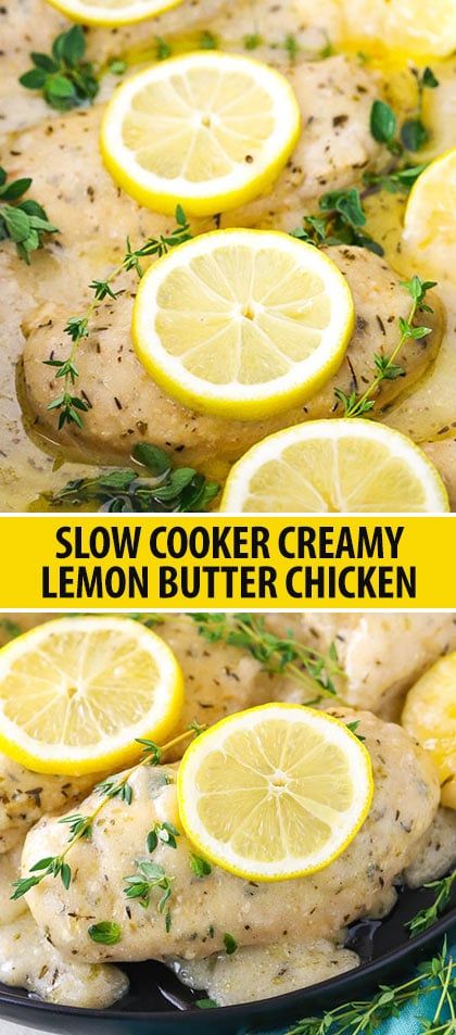 Slow Cooker Creamy Lemon Butter Chicken | Easy Crock Pot Chicken Lemon Chicken Crockpot, Creamy Lemon Butter Chicken, Soup In A Crock Pot, Ayam Mentega, Resep Pasta, Lemon Butter Chicken, Crockpot Lasagna, Creamy Lemon Chicken, Lemon Garlic Chicken