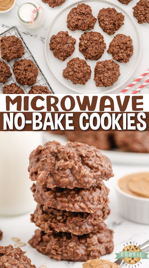 MICROWAVE NO-BAKE COOKIES - Family Cookie Recipes Microwave No Bake Cookies, Best No Bake Cookies, Easy No Bake Cookies, Oatmeal Cookies Easy, Monster Cookies Recipe, Cookie Cups Recipe, Thanksgiving Desserts Easy, Chocolate Oatmeal Cookies, Baking Recipes Cookies