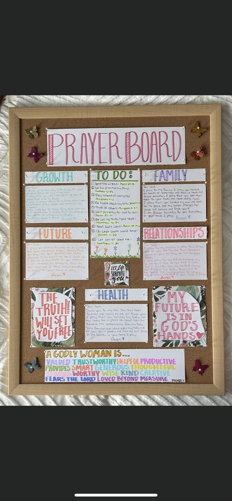 Bible Study Decorations, Prayer Boards For Home, Bible Study Party Ideas, Christian Whiteboard Ideas, Prayer Boards For Teens, Prayer Board Ideas Diy Wall Art, Prayer Cork Board Ideas, Prayer Board Ideas Pink, Bible Study Desk Setup