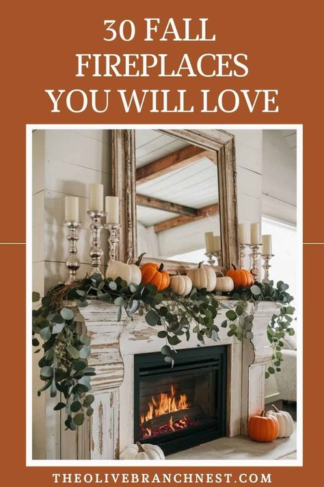 Elevate Your Fireplace: 30 Creative Fall Mantle Ideas Call Fireplace Decor, Rustic Fall Fireplace Decor, Fall Mantle Decor With Mirror, Fall Mantles Ideas Farmhouse, Fall Mantle Decor 2024, Traditional Fireplace Mantel Decor, Fall Fireplace Mantel Decorating Ideas, Fall Mantles Ideas, Fall Mantle Decor Ideas