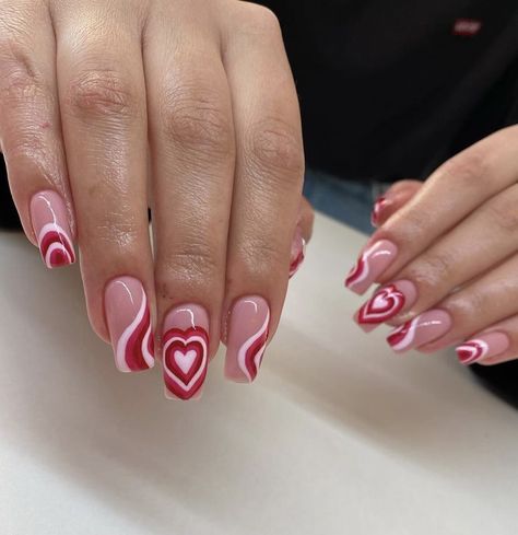 Heart Nails Pink, Love Heart Nails, Love Heart Nail Art, Feb Nails, Grow Long Nails, Heart Nail Designs, Purple Acrylic Nails, Butterfly Nails, February Nails