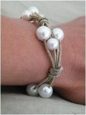 DIY Hemp & Pearl Bracelet - Picklee Diy Hemp Bracelets, Hemp Bracelet Diy, Hemp Bracelet, Girl Scout Crafts, Hemp Jewelry, White Pearl Bracelet, Brownie Girl Scouts, Scouts Crafts, Hemp Bracelets