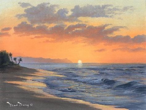 Sunset Beach, Hawaii Watercolour Painting Sunset Beach, Sun Set Beach Painting, Beach And Flowers Painting, Hawaii Oil Painting, Hawaii Beach Painting, Sunset On A Beach Painting, Beach Painting Landscape, Beach Shore Painting, Watercolour Beach Sunset