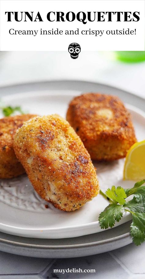 Tuna Croquettes Recipe, Tuna Croquettes, Cilantro Crema, How To Cook Tuna, Canned Tuna Recipes, Croquettes Recipe, Tuna Patties, Mexican Appetizers, Mashed Potato