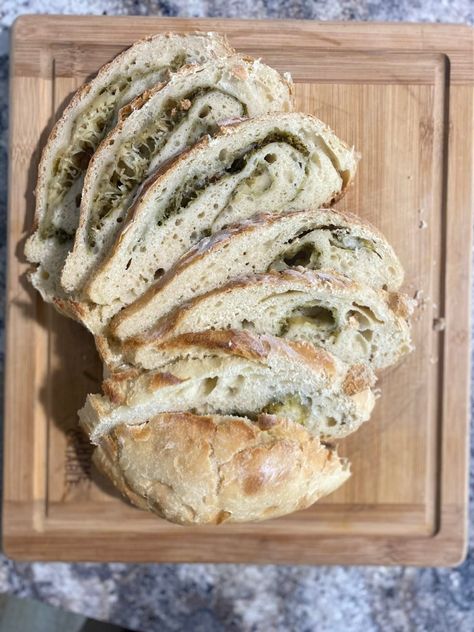 Pesto Parmesan Sourdough Bread - Little Wife in the Woods Sourdough Pesto Bread, Pesto Parmesan Sourdough, Pesto Sourdough Bread, Parmesan Sourdough Bread, Pesto Sourdough, Pesto Bread, Parmesan Bread, Dutch Oven Recipes, Sourdough Discard