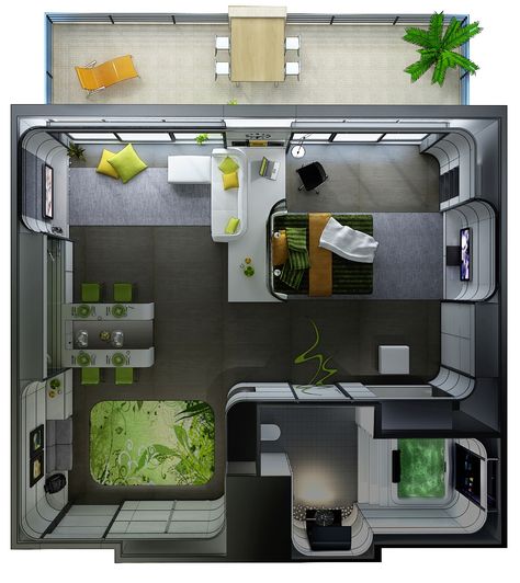 While this is another hotel suite, it could serve as inspiration for a studio apartment. Just look at the use of shape - incredible! Studio Apartment Plan, Plan Studio, Studio Apartment Floor Plans, Apartemen Studio, 3d House Plans, Trendy Apartment, Apartment Floor Plan, Apartment Floor Plans, Studio Apartment Layout