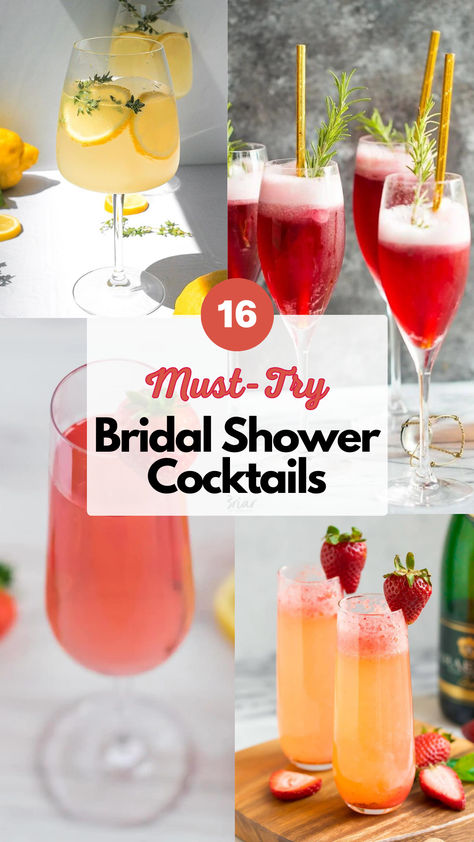 Bridal Shower Drinks Drinks For Bridal Shower Brunch, Bridal Shower Signature Cocktail, Drinks For Bridal Shower Alcoholic, Bridal Shower Mocktail Recipe, Bridal Shower Party Themes Ideas, Bridal Shower Brunch Drinks, Bride Themed Cocktails, Bridal Shower Mocktails, Cocktails For Bridal Showers