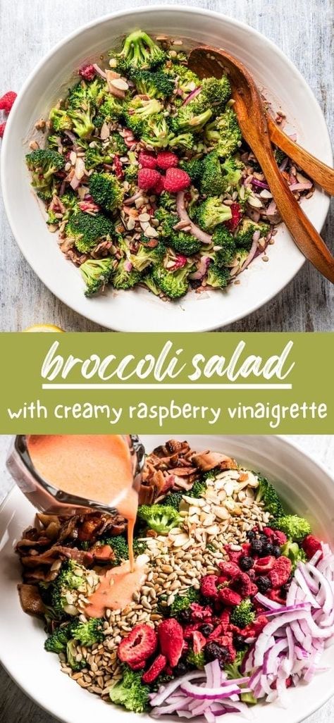 Raspberry Dressing Salad, Michigan Salad Recipe, Raspberry Salad Recipes, Salad With Raspberry Vinaigrette, Crunchy Broccoli Salad, Raspberry Vinaigrette Salad, Crunchy Broccoli, Raspberry Salad, Lunch Salad