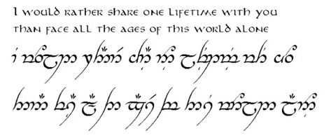 Lord of the Rings Elvish Writing Quotes Tattoo Elvish Quotes Lord Of The Rings, Lord Of The Rings Script, Lord Of The Rings Elf Tattoo, Elvish Script Tattoo, Elvish Tattoo Ideas, Tolkien Quote Tattoo, Lord Of The Rings Writing, Lord Of The Rings Wedding Quotes, Elvish Love Quotes