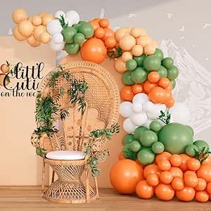 Balloon arch - Sage Green Orange Orange Balloon Arch, Cutie Party, Cutie Is On The Way, Balloon Arch Diy, Baby Shower Balloon Arch, Blush Balloons, Orange Baby Shower, Birthday Party Background, Orange Balloons