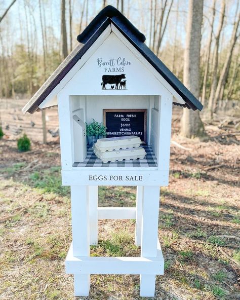 Honesty Box For Eggs, Small Chicken Coop Decor, Chicken Egg Sale Stand, Roadside Chicken Egg Stand, Chicken Coop Boxes, Egg Honesty Box Ideas, Egg Sale Stand, Egg Farm Stand, Eggs For Sale Stand