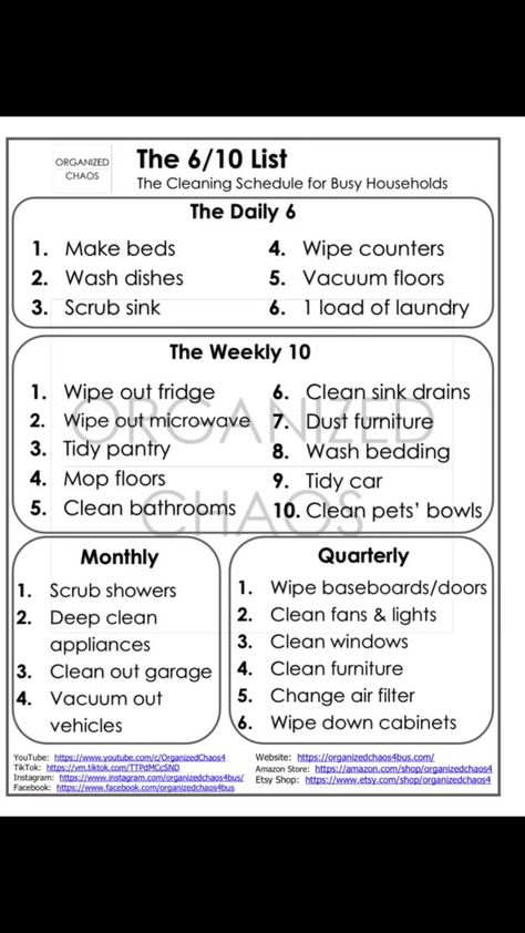 My 6/10 list is a must!! #clean #cleaning #schedule #hack | Organized Chaos | Organized Chaos · Original audio Cleaning Sink Drains, House Chores List, Clean Cleaning, Apartment Cleaning, Diy Cleaning Solution, Diy Home Cleaning, House Cleaning Checklist, Cleaning List, Organized Chaos