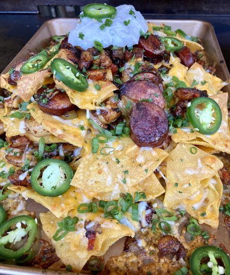 Gumbo Nachos | Tony Chachere's Tony Chachere Recipes, Gumbo Nachos, Cajun Nachos, Seafood Nachos, Texas Recipes, Venison Tenderloin, Sausage Shrimp, Big Pots, Cajun Food