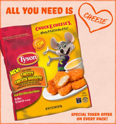 Snack time is easier and cheesier with Tyson’s new cheesy chicken nuggets! Look for a special 130 tokens for $25 offer on each package. Kids Chicken Nuggets, Blueberry Milkshake, Cheese Night, Tyson Chicken, American Snacks, Cheese Mozzarella, Frozen Appetizers, Rib Meat, Nostalgic Candy