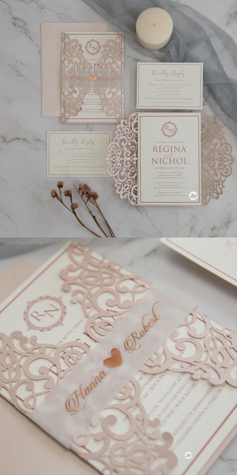 Foiled Wedding Invitations, Rose Gold Wedding Invitations Elegant, Pink And Gold Wedding Invitations, Wedding Invitations Rose Gold, Fancy Wedding Invitations, Heather Wedding, Blush Pink Wedding Invitations, Cricut Wedding Invitations, Wedding Wishlist