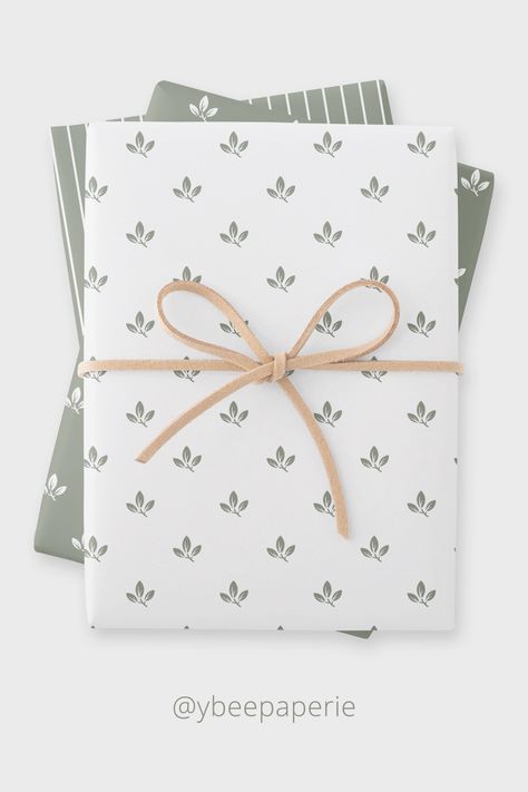 Gift wrapping paper sheets with modern sage green leaf pattern design and pinstripes. Elegant gift wrapping paper design by y.BEE PAPERIE  #giftwrapping #wrappingpaperdesign #zazzle #wrappingpaperdesignpattern #sagegreen
#printablewrappingpaper Paper Patterns Design, Printable Wrapping Paper, Leaf Pattern Design, White Scrapbook, Green Wrapping Paper, Leaves Pattern Design, Patterns Printable, Gift Wrapping Techniques, Paper Quilling Patterns