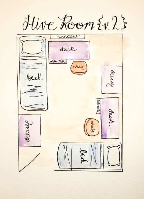 The rooms in the Hive can feel a little cramped and not like home at all. My roommate and I came up with this way of organizing our room so it has a ton more space and a bit more privacy at night. … Cramped Dorm Room, Bedroom Layout Big Room, One Room Two Spaces, Bloxburg Dorm Room Ideas, 2 Person Dorm Room Layout, Scad Dorm The Hive, Small Room Set Up Layout, Roommate Bedroom, Bloxburg Teenage Room Ideas